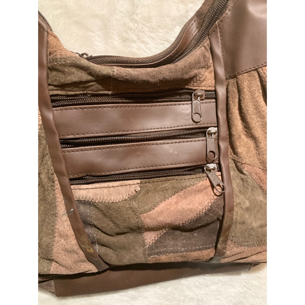 Patchwork Brown Suede Boh Shoulder Bag Purse Boho Chco - Picture 2 of 10